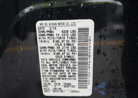 2014 Nissan Rogue Select S from USA, damaged, VIN JN8AS5MT4EW103138